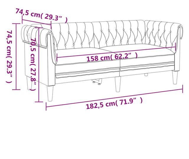 sötétszürke 2 személyes szövet Chesterfield kanapé