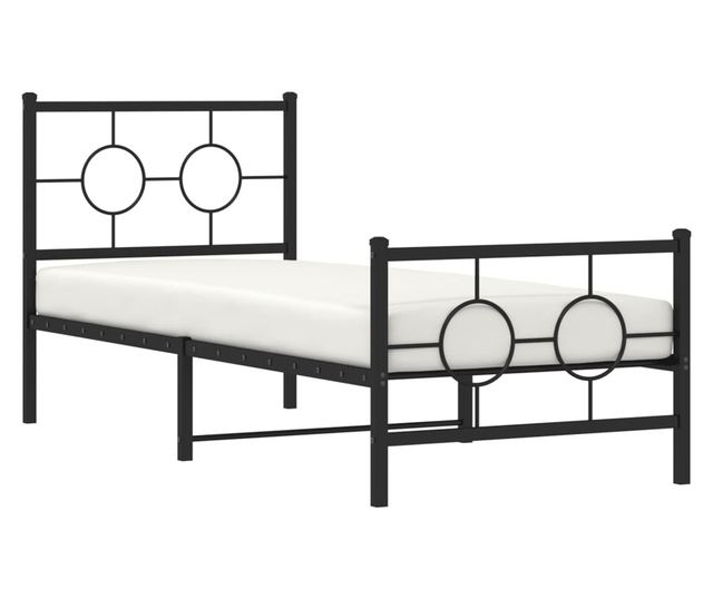 fekete fém ágykeret fej- és lábtámlával 75 x 190 cm