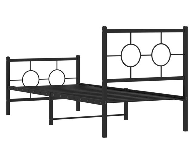 fekete fém ágykeret fej- és lábtámlával 75 x 190 cm