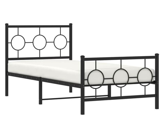 fekete fém ágykeret fej- és lábtámlával 90 x 190 cm