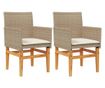 2 db bézs polyrattan és tömör fa kerti szék párnával