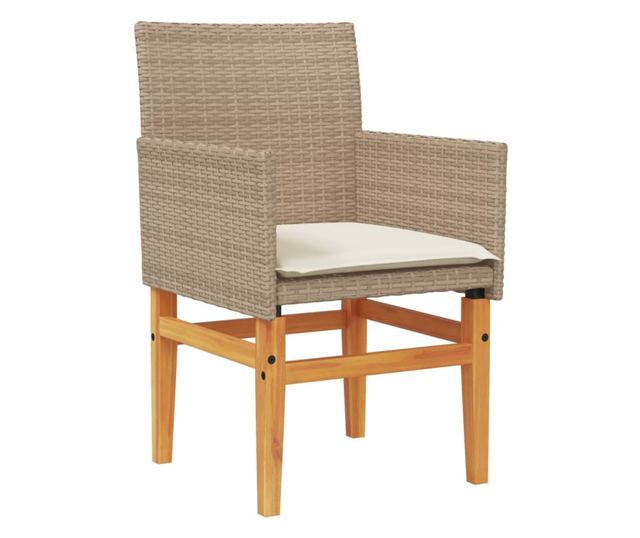 2 db bézs polyrattan és tömör fa kerti szék párnával