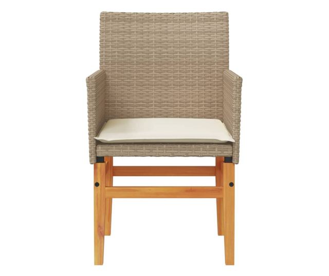 2 db bézs polyrattan és tömör fa kerti szék párnával