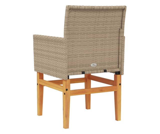 2 db bézs polyrattan és tömör fa kerti szék párnával