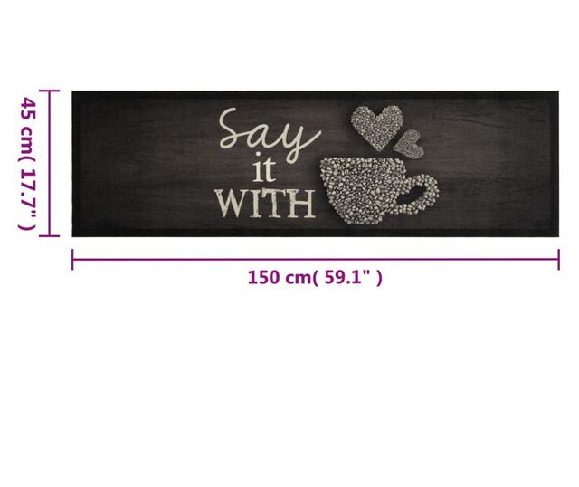 fekete mosható csészemintás bársony konyhaszőnyeg 45x150 cm