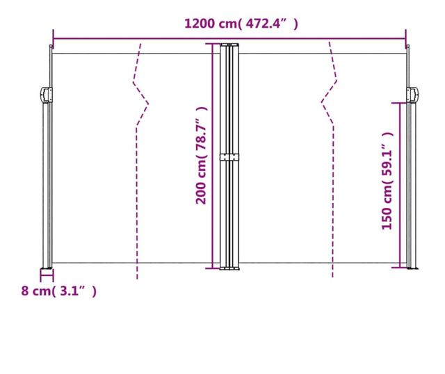 krémszínű behúzható oldalsó napellenző 200 x 1200 cm