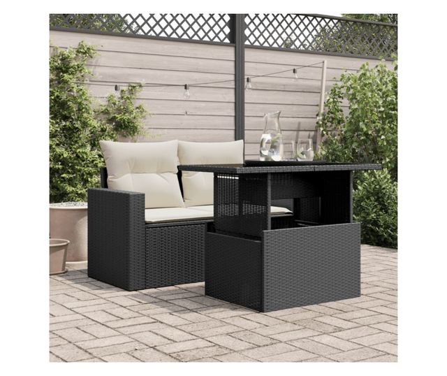 fekete polyrattan üveglapos kerti asztal 100 x 55 x 73 cm