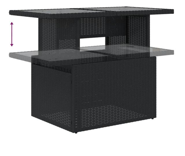 fekete polyrattan üveglapos kerti asztal 100 x 55 x 73 cm
