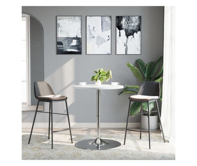 fehér szerelt fa és krómozott acél bárasztal 60 x 60 x 90 cm