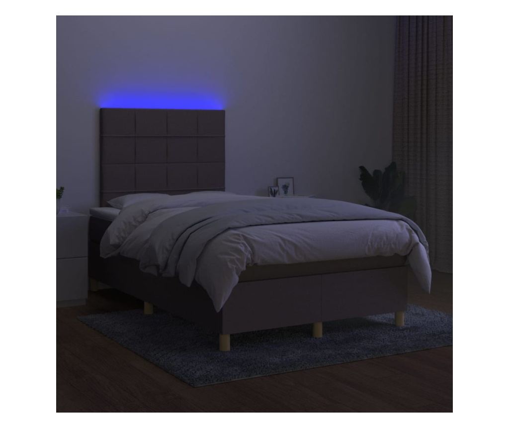 Легло с пружинен матрак и LED, таупе сиво, 120x200 см, текстил - 4