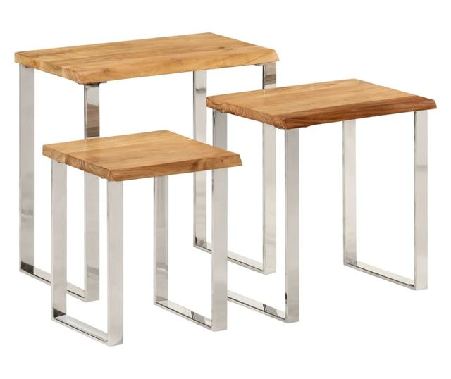 3 db tömör akácfa rakásolható asztal természetes éllel