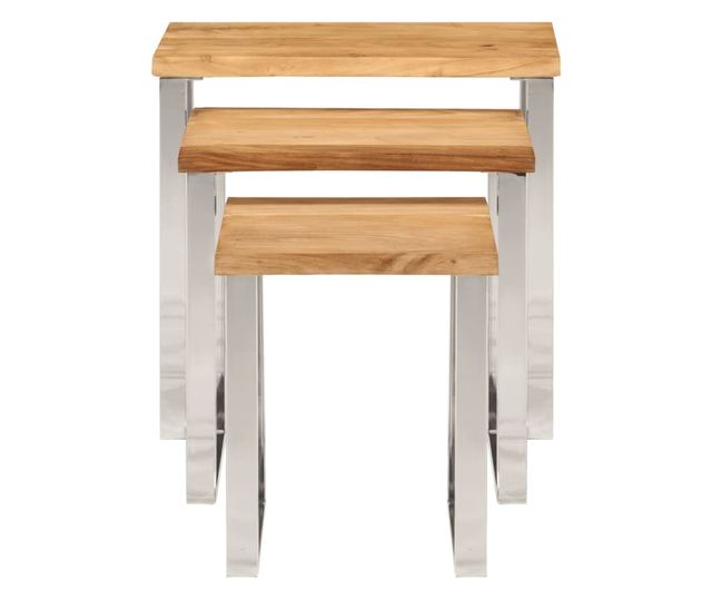 3 db tömör akácfa rakásolható asztal természetes éllel