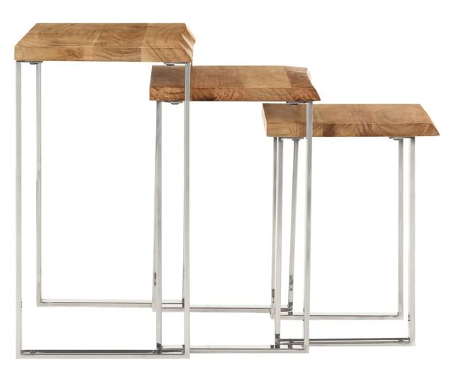 3 db tömör akácfa rakásolható asztal természetes éllel