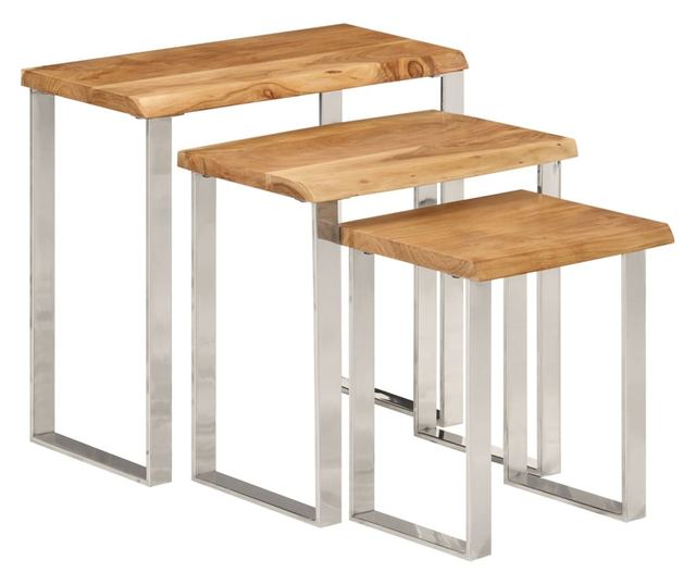 3 db tömör akácfa rakásolható asztal természetes éllel