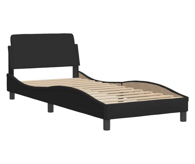 fekete szövet ágykeret fejtámlával matrac nélkül 90x200 cm