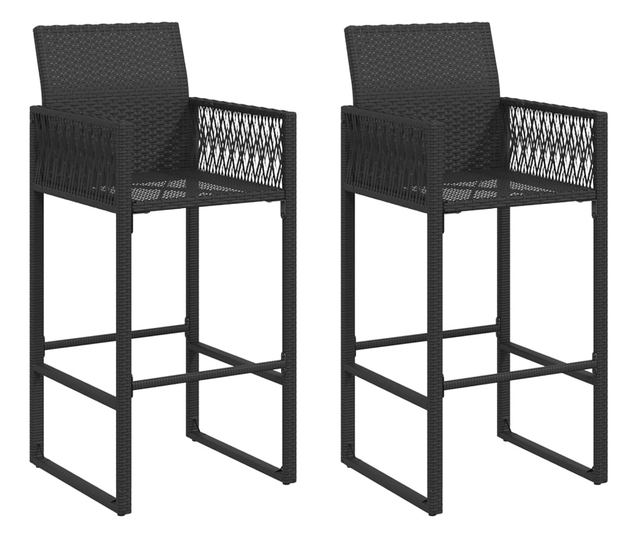 2 db fekete polyrattan kerti bárszék