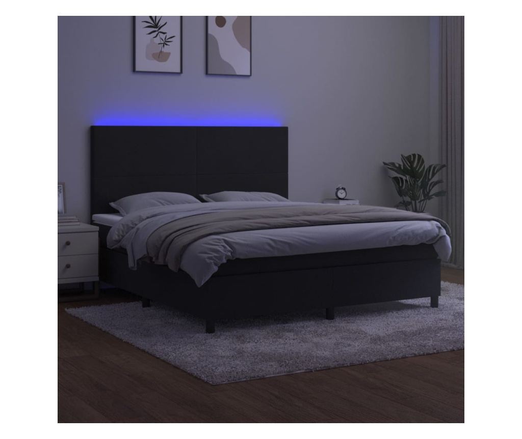 Пружинно легло с матрак и LED, черно, 180x200 см, кадифе - 4