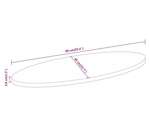 tömör nyers mangófa ovális asztallap 90 x 40 x 3,8 cm