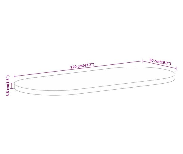 tömör nyers mangófa ovális asztallap 120 x 50 x 3,8 cm