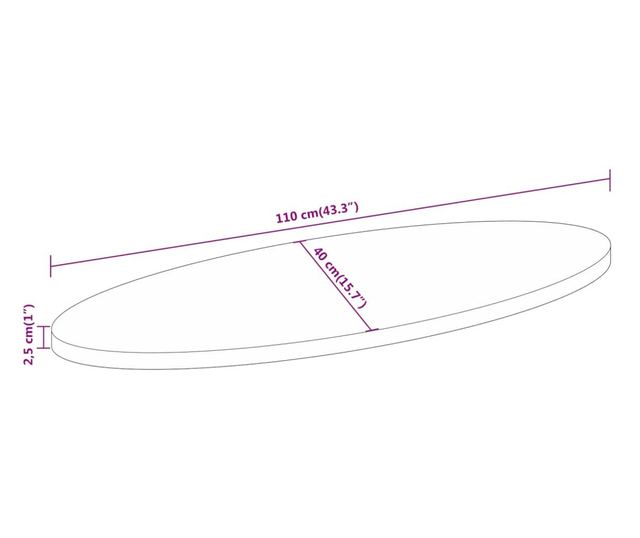 tömör akácfa ovális asztallap 110 x 40 x 2,5 cm