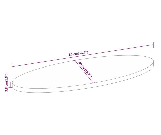 tömör nyers mangófa ovális asztallap 80 x 40 x 3,8 cm