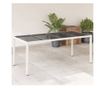 fehér polyrattan üveglapos kerti asztal 190 x 90 x 75 cm