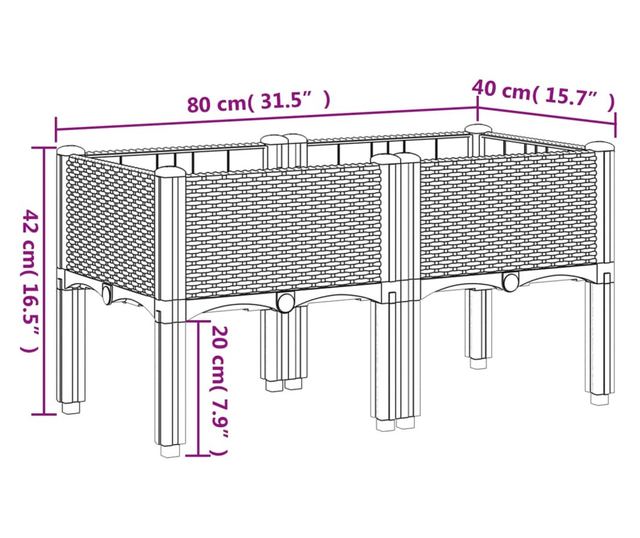 fekete PP rácsos kerti ültetőláda 80 x 40 x 42 cm