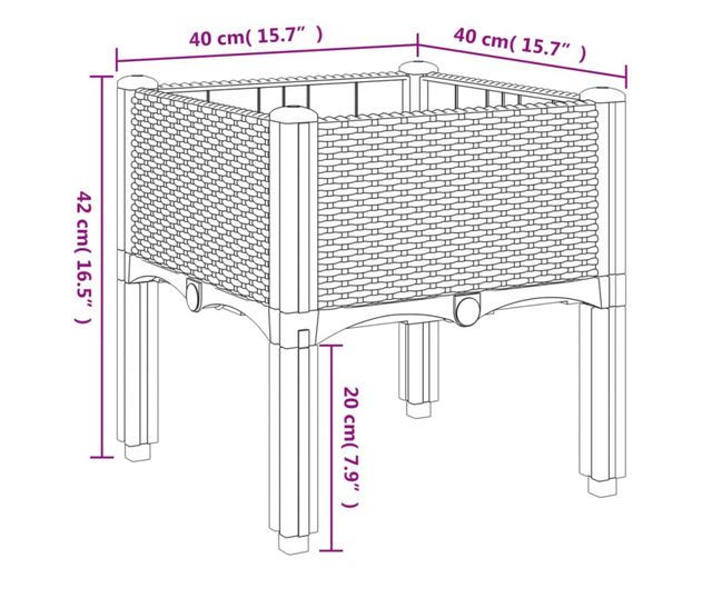 világosszürke PP rácsos kerti ültetőláda 40 x 40 x 42 cm
