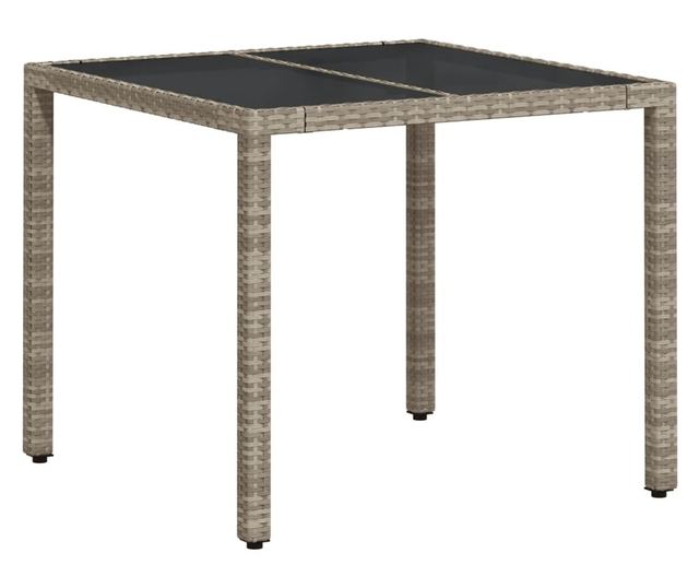 világosszürke polyrattan üveglapos kerti asztal 90 x 90 x 75 cm