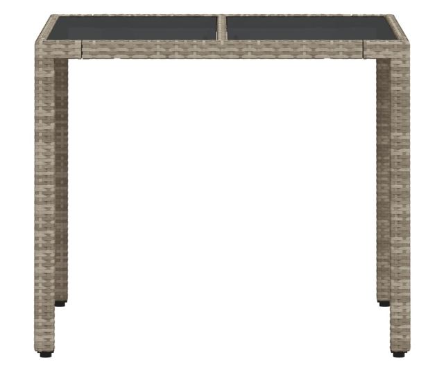 világosszürke polyrattan üveglapos kerti asztal 90 x 90 x 75 cm