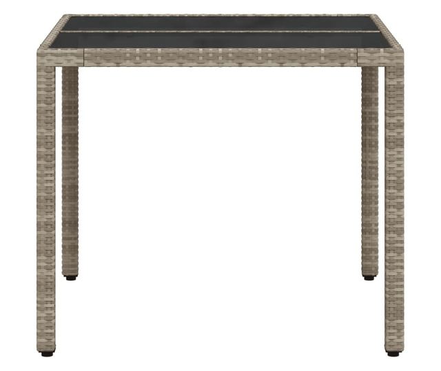világosszürke polyrattan üveglapos kerti asztal 90 x 90 x 75 cm