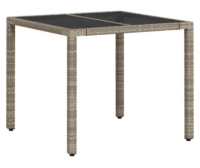 világosszürke polyrattan üveglapos kerti asztal 90 x 90 x 75 cm