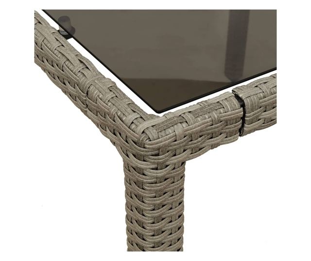 világosszürke polyrattan üveglapos kerti asztal 90 x 90 x 75 cm