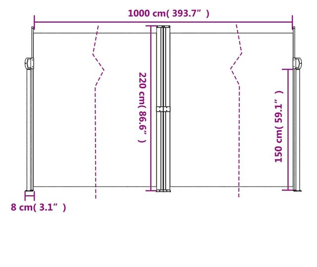 piros behúzható oldalsó napellenző 220 x 1000 cm