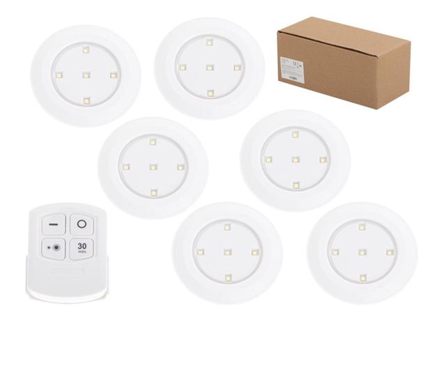 Set 6 Lampi LED Wireless, autoadezive, cu telecomanda, pentru iluminat scari sau mobilier