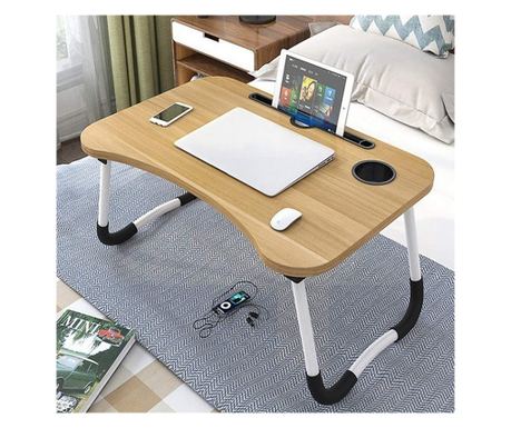 Összecsukható MDF laptopasztal, 60 x 39,5 cm, pohár- és telefontartóval