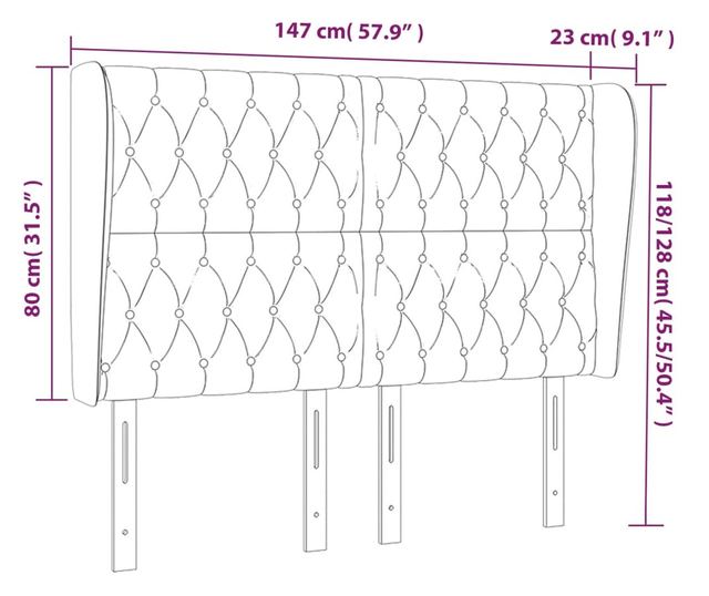Wezgłowie łóżka z bocznymi skrzydłami, różowe, 147x23x118/128 cm, aksamit