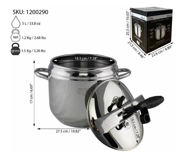 Oală sub presiune, inox, 5L