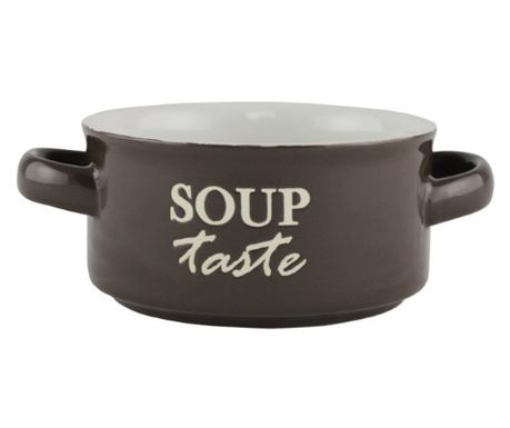 Ceramic soup bowl with handles, brown, 400 ml, 12 cm diameter