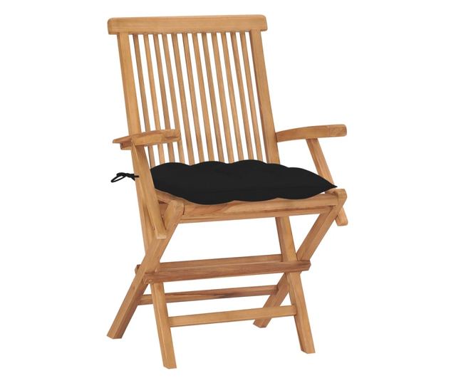 Градински столове с възглавници, 2 бр., Черен, Масивен тик