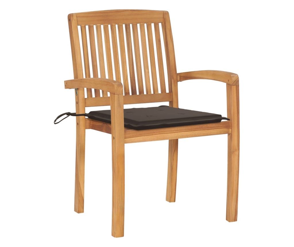 Градински столове с възглавници в цвят таупе, 2 бр., Масивно тиково дърво - 2