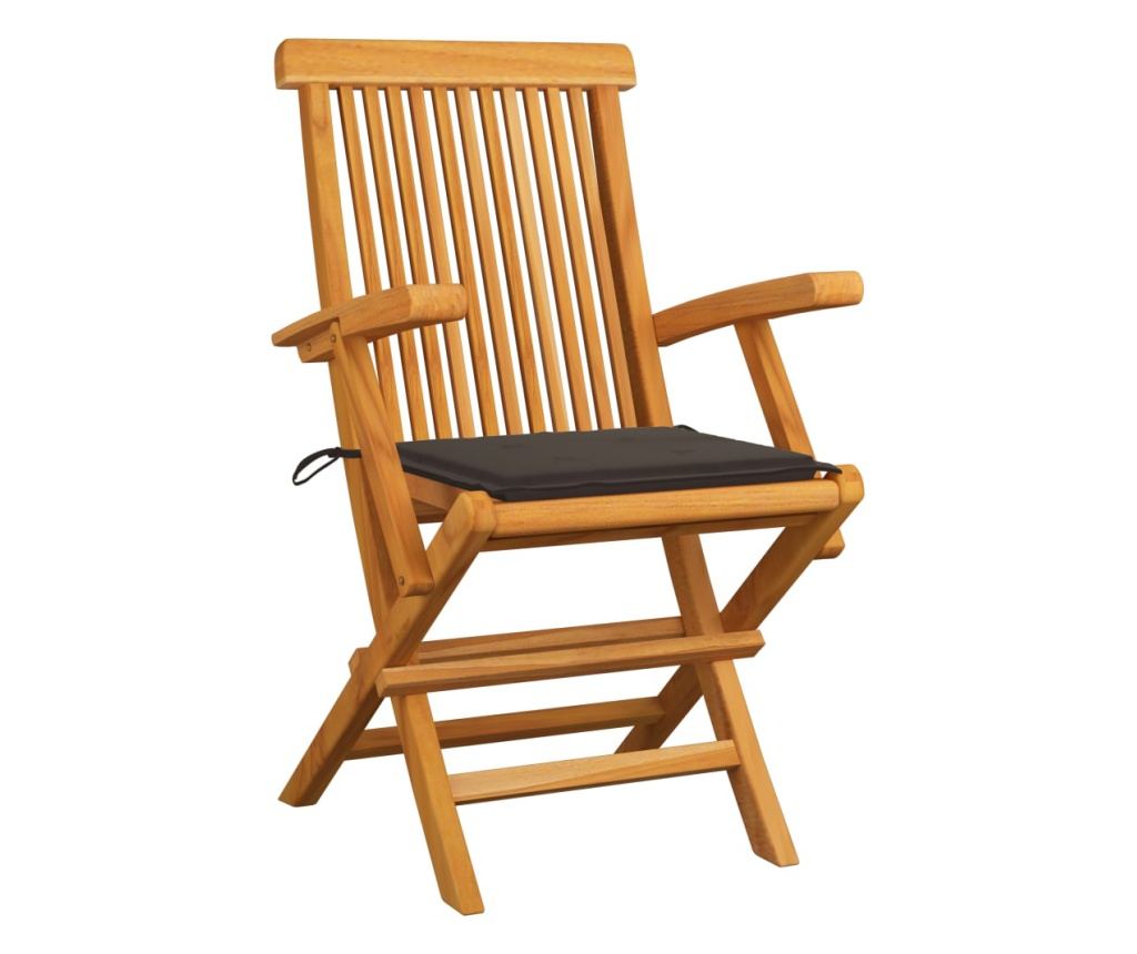 Градински столове с възглавници в цвят таупе сиво, 3 бр., Масивно дърво тиково дърво - 2