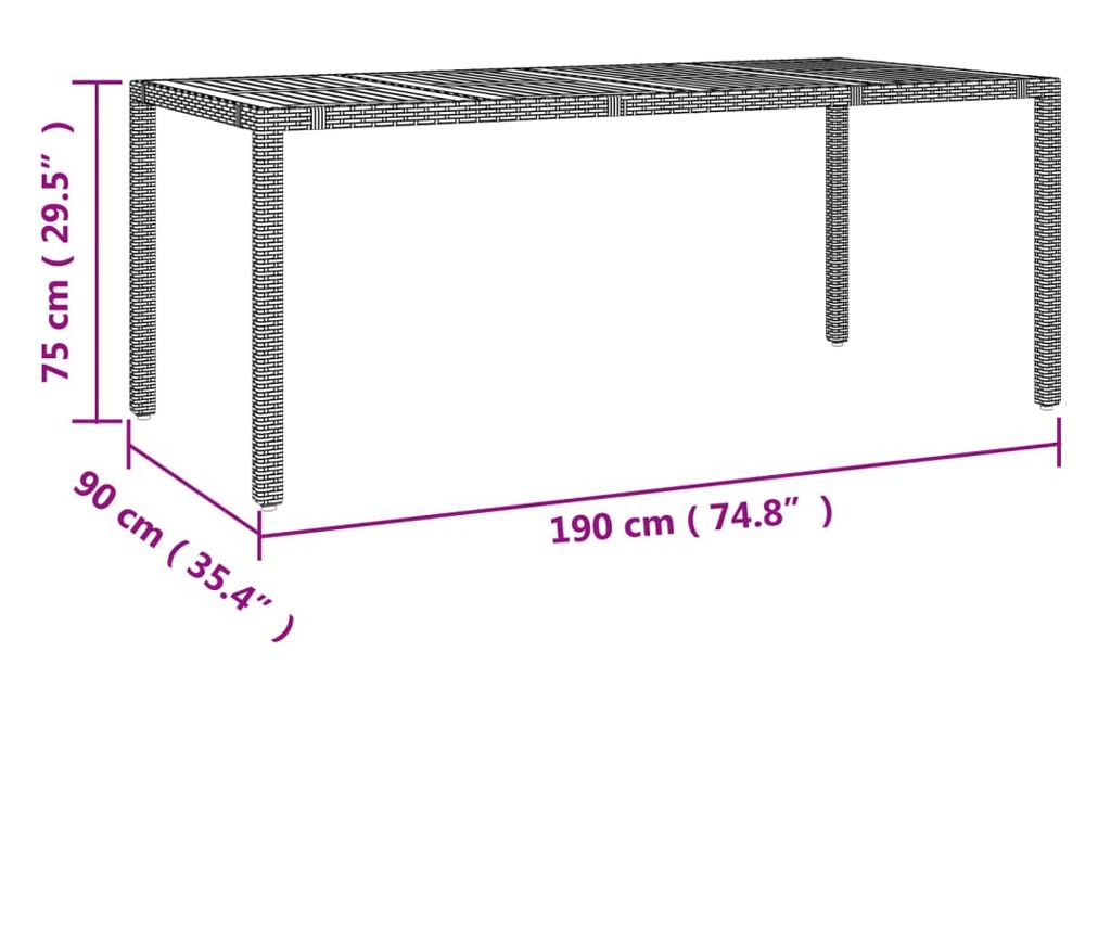 Комплект градински мебели, 7 части, Черен, Полиратан/Акациево дърво - 9