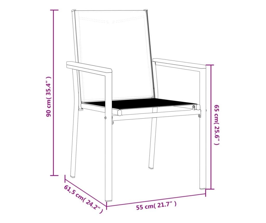 Градински столове, 4 бр., Черни, 55x61.5x90 см, Текстилен и стомана - 8