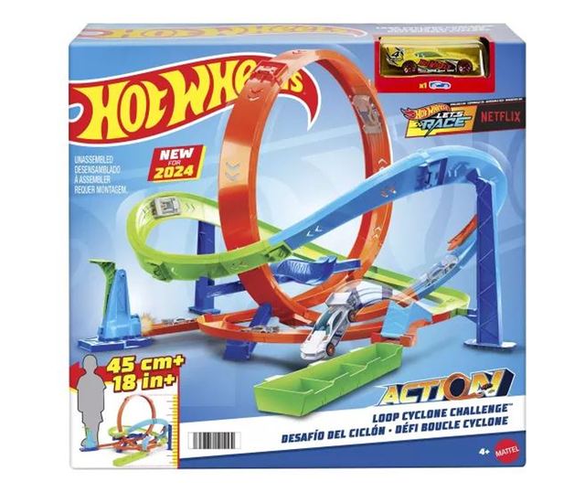Комплект кола + писта, Mattel Hot Wheels Action Freaky Tornado, пластмаса, 1/64, многоцветен