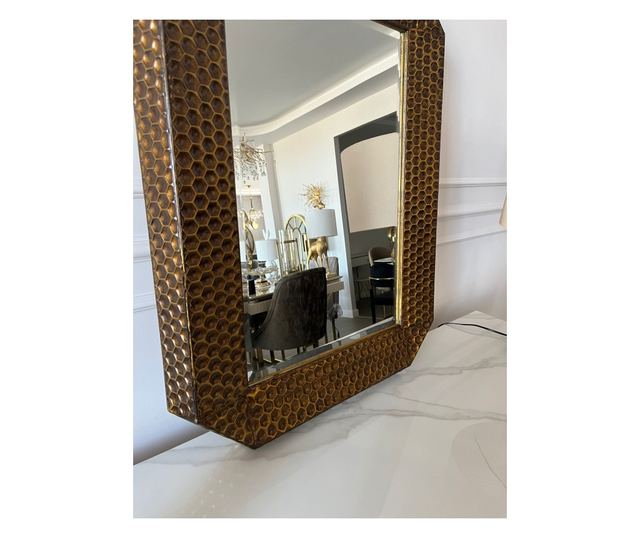 Oglinda decorativa Vanity, dreptunghiulara, 81x61cm, Bronz antichizat
