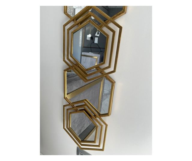 Oglinda decorativa Shape, 5 hexagoane, rama din metal, 126x30cm, Aurie