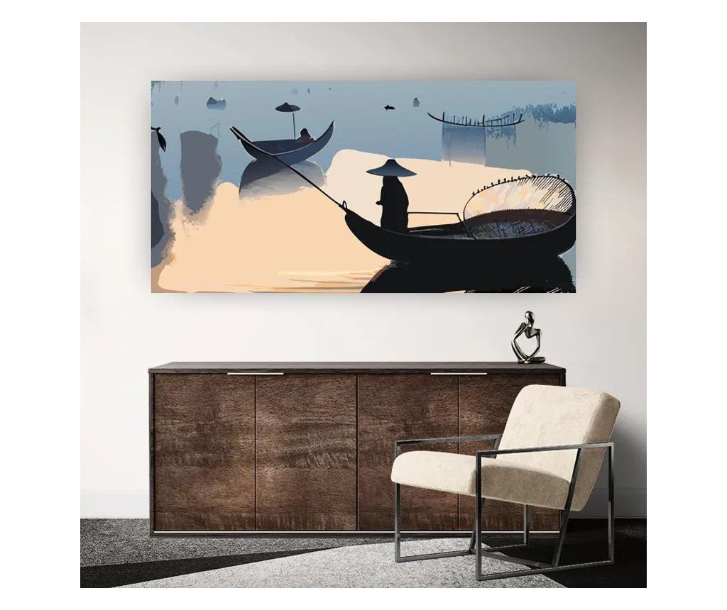 Vászonkép, Shilouette Man Lake, 100x200 cm - 2