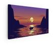 Vászonkép, Sunsetscenerywithseaviewandboatvectorlandscapeillustration, 100x200 cm thumbnail 1