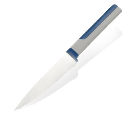 Назъбен кухненски нож Tasty 678242, Мека дръжка, 11.5см, Неръждаема стомана, Син